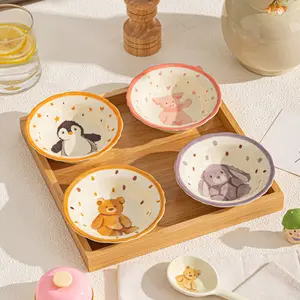 4 Pcs Cute Animals Sauce Ceramic Dishes Household Seasoning Dish Snack Plates Sushi Bowl Cartoon Kitchen Tableware
