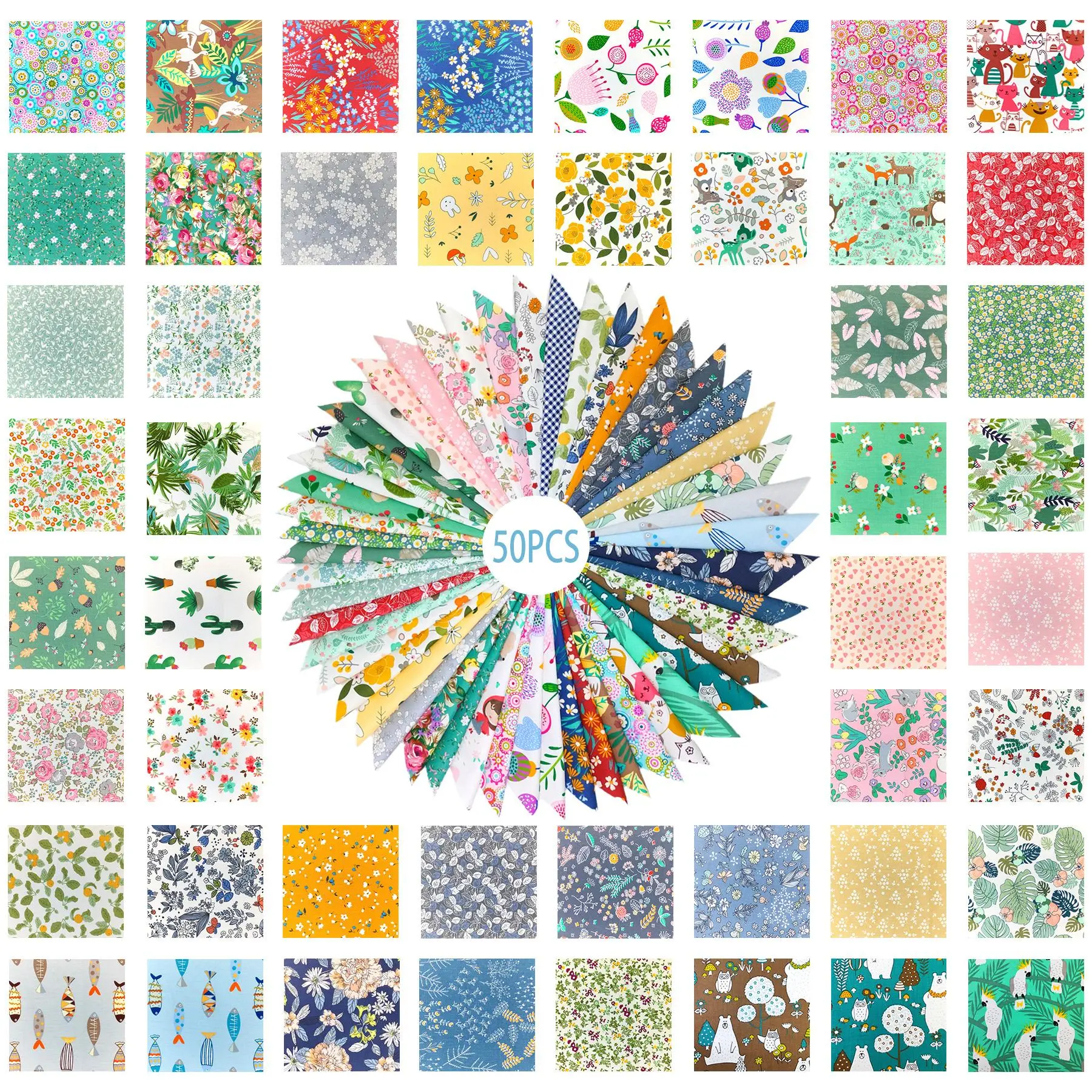 Mixed Pattern Handmade Textile Patchwork, 50pcs/set Sewing Knitting Fabric Cloth, DIY Craft Supplies for Home Wall Decor