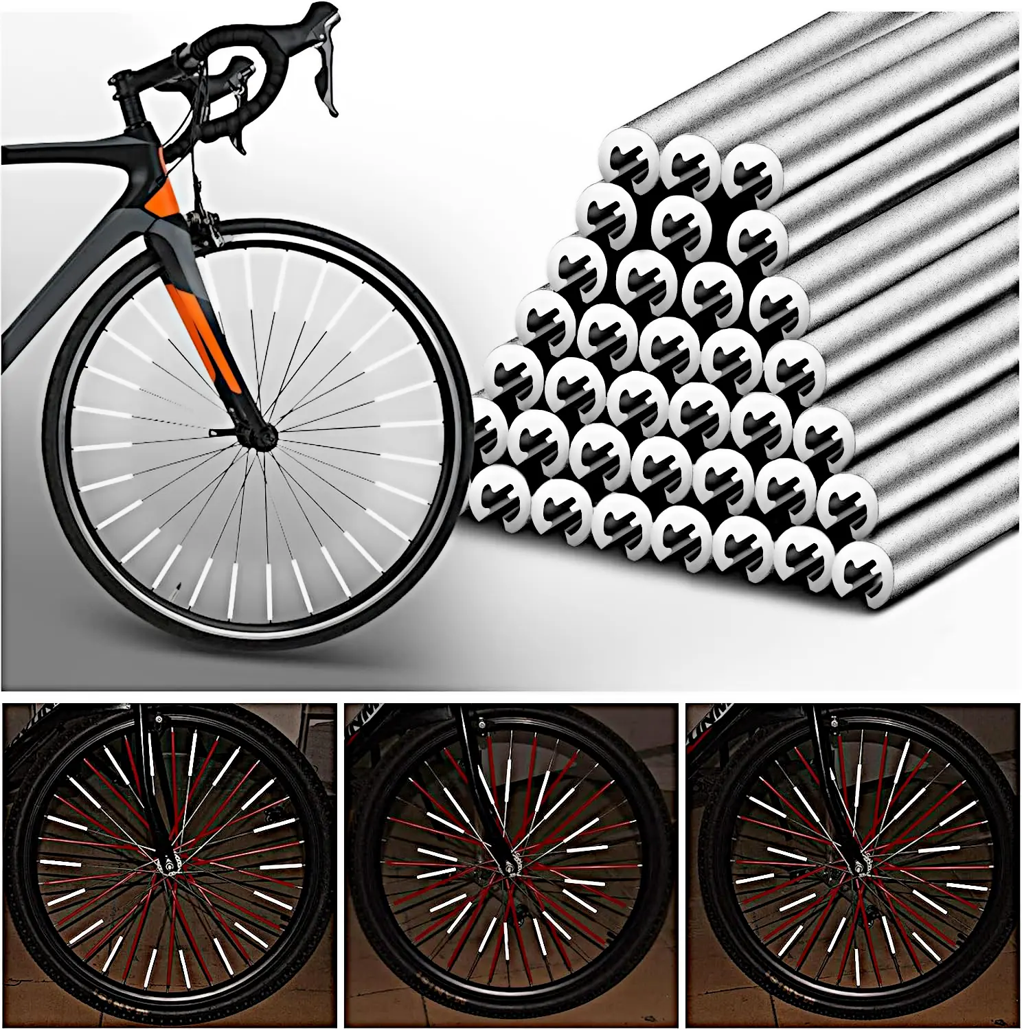XTAUTO 72 PCS Spoke Reflectors - Lightweight Stretchable High-Brightness Reflective Film Spoke Skin Covers Trim Wrap for Motorcycle, Wheel, Vehicle, Reflective Strips