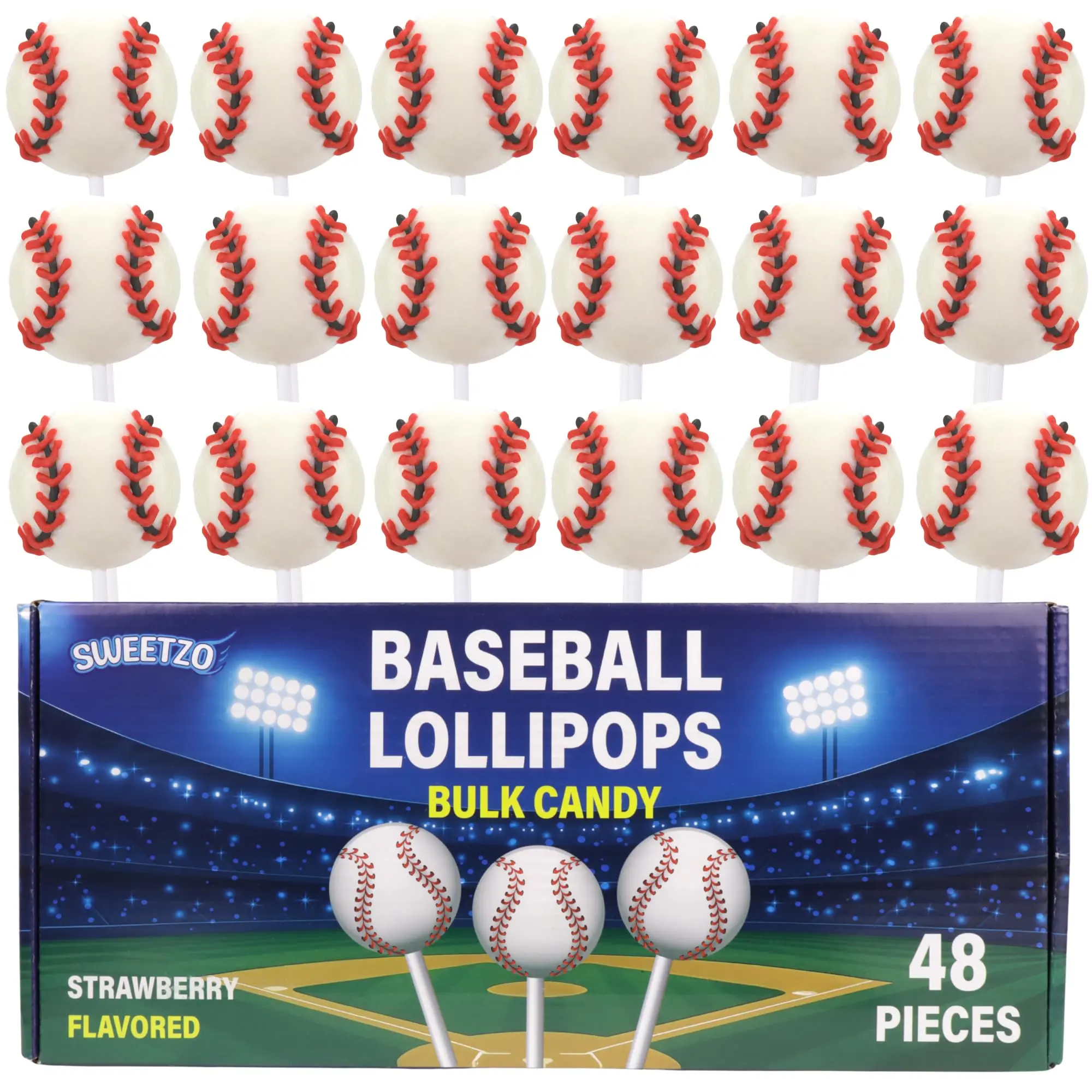 Bulk Baseball Lollipops, Individually Wrapped Sports Suckers, Team Party Treats, 48 Count