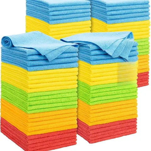 Microfiber Cleaning Cloth 100 Pack 11.5"x11.5" Non-Abrasive Ultra Soft Absorbent Lint-Free Wash Cloths for Cars Shop Automotive Garage Home Kitchen Floor Cleaning Glass Household