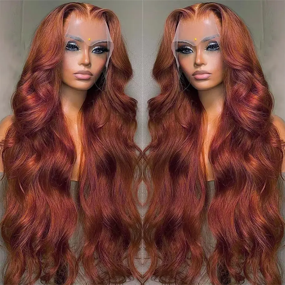 MYLOCKME Hair 180% Body Wave Reddish Brown 13x6 Lace Frontal Human Hair Wig Brazilian Water Wavys Colored 13x4 HD Transparent Lace Front Wigs
