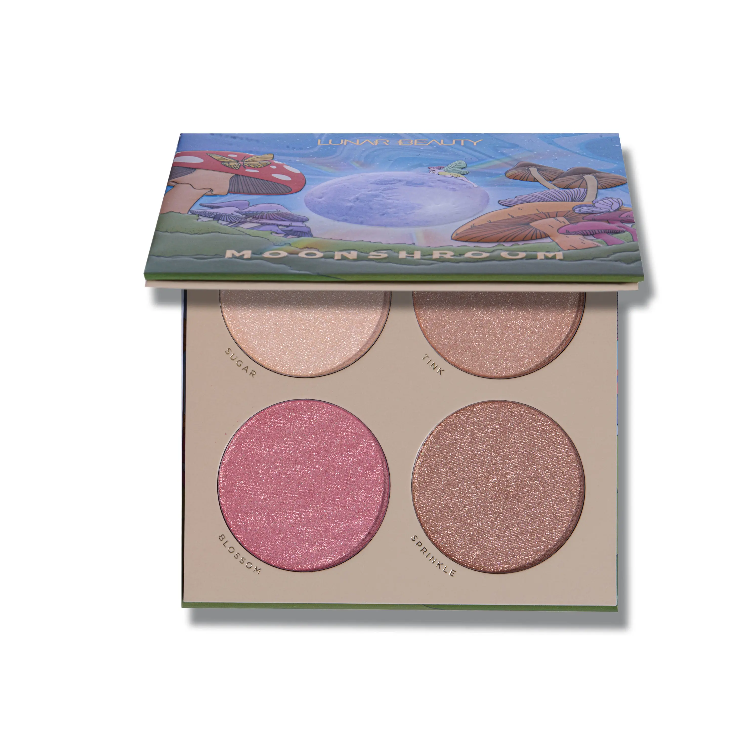 Lunar Beauty Moonshroom Sugar Cosmetic Shimmer Highlighter Palette - 4 Assorted Shades, Makeup Highlighters & Luminizers