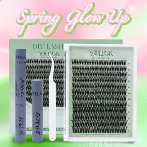 YOULUCK Velvet Touch 2.0 Gray Glue Lash Clusters Upgraded – Waterproof Lightweight Natural Fluffy Individual Eyelash Extensions with Ultra-Thin Band Bond Seal Remover Set Perfect for Beginners