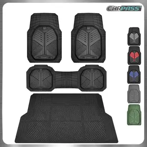 CAR PASS Heavy Duty Rubber Car Mats, Deep Dish Car Floor Mats with Cargo Liner All Weather, Trim to Fit for Sedans SUVs Trucks, Waterproof Anti-Slip Automotive Mats Protection