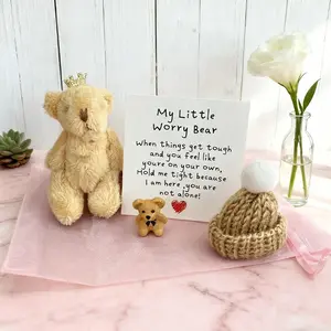 Warm Healing Bear Set Plush Toy + Encouragement Card, Perfect Gift for Family Friends Colleagues, Small Elegant Party Return Present Fr2806