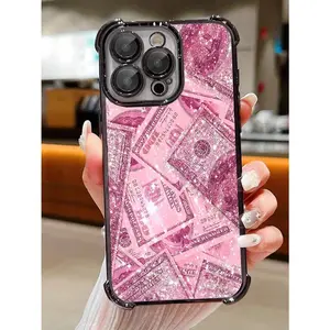 1 shiny pink wallet phone case, with drop-resistant transparent soft corners that are non-slip, shockproof, and protect the camera lens, suitable for iPhone 17/16/15/14/13/12/11/X/XS/XSMAX, perfect as a holiday gift for friends, family, or yourself, Cover