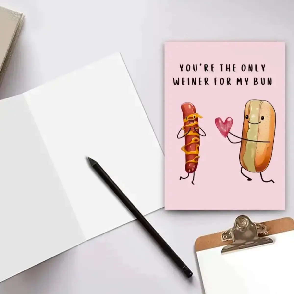 Valentine's Day Card -  Funny Valentine's Day Card for Him/Her - 'You're The Only Weiner for My Bun' - Perfect Gift for Husband, Wife, Boyfriend, Girlfriend
