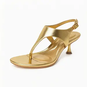vivianly Women’s Square Toe Thong Sandals - Low Heel Faux Leather with Adjustable Ankle Strap