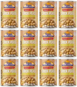 Rani Chick Peas, Garbanzo Beans (Boiled Chick Peas in Brine) Kabuli Chana 14oz (400g) Pack of 12 ~ Easy Open Can | All Natural | Vegan | Gluten Friendly | NON-GMO | Kosher | Indian Origin