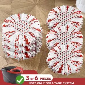 3-pack or 6-pack O-Cedar replacement set featuring a rotating floor head with an integrated cleaning pad, designed specifically for the O-Cedar EasyWring single-tank system. Easily removes stubborn stains. Floor head replacement, floor brush replacement.