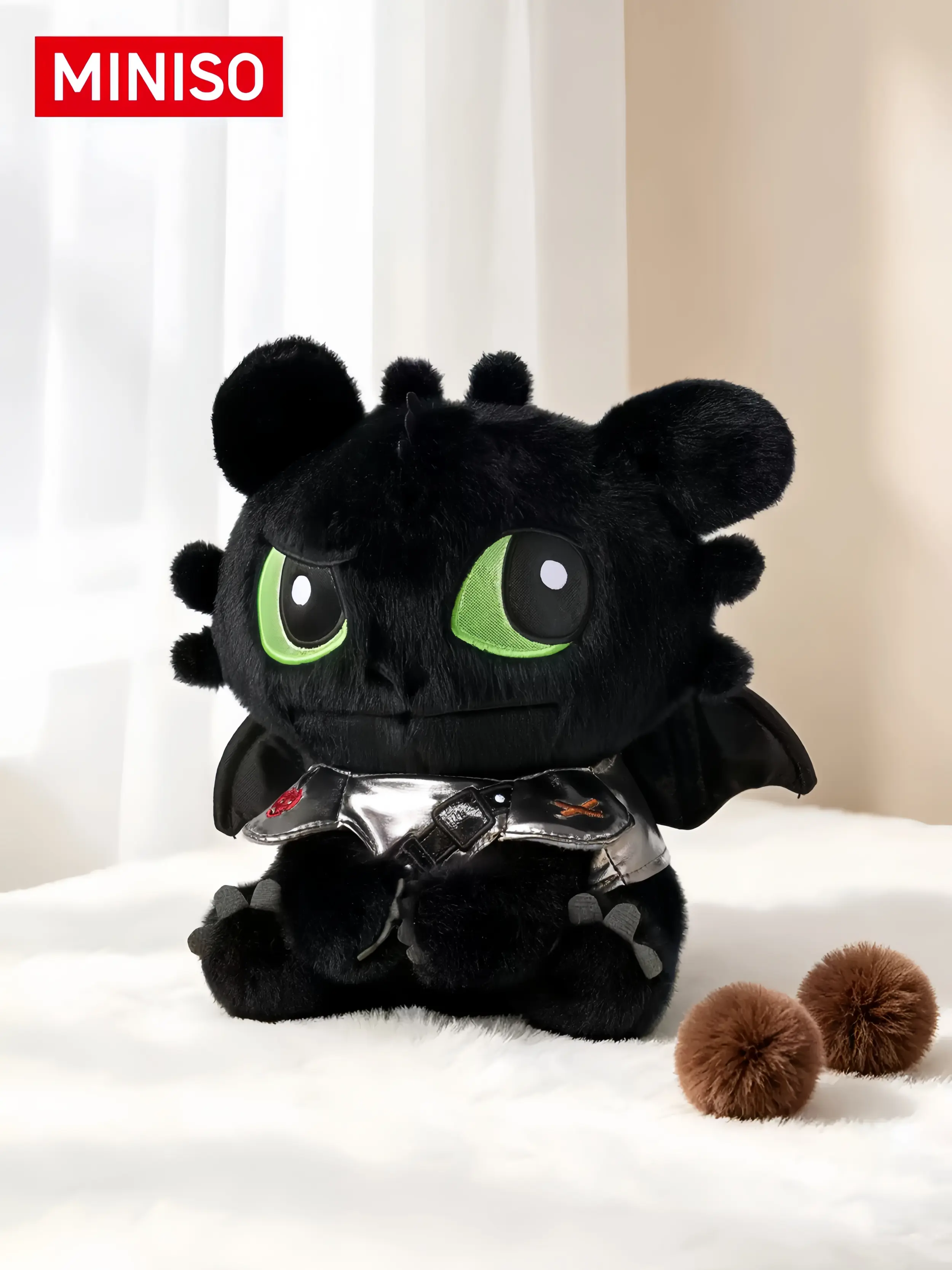 MINISO How to Train Your Dragon Toothless Stuffed Animal Plush Toy, 11" Sitting Night Fury Stuffed Animals, Ultra-Soft Movie Replica with Wings Armor, Fan Gift & Cute Room Decor (1pc)