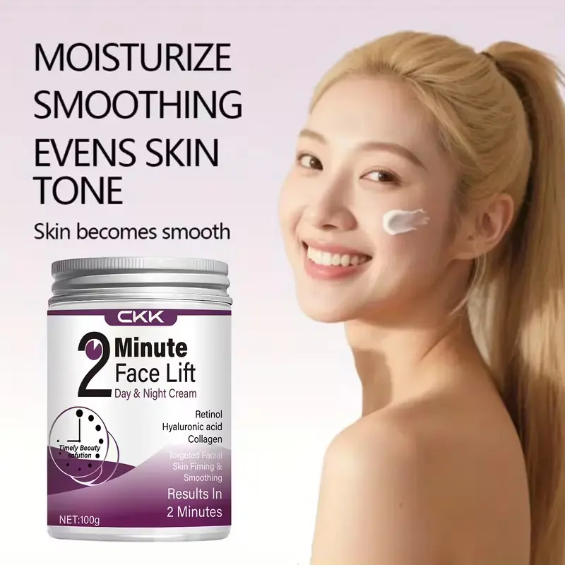 Firming Face Cream with Hyaluronic Acid & Peptides to Lift & Smooth, Hydrating Day & Night Moisturizer for Face & Neck, Gentle on Sensitive Skin, 100g, Plump Skin, 2 Minutes, 2-Minute Face Lift Day & Night Cream