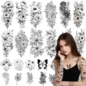 26 Sheets Flower Temporary Tattoos Adult - Large Sleeve Fake Tattoos Realistic for Women, 3D Sunflower Rose Snake Tatoo Stickers Body Art Arm Neck