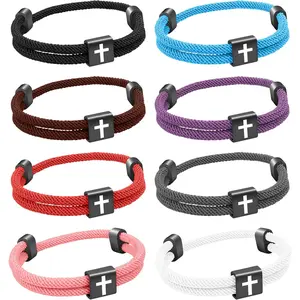 8 count Christian   Rope Bracelet, Braided Cord Bracelet for Men Women, Nautical Surf Beach Bracelets Gifts Set for ,  Woven String Bracelets with Adjustable Knot