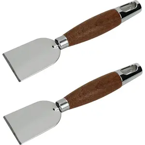 2 Pack Stainless Steel Scraper with Wooden Handle for Cleaning Cast Iron Skillet Flat Top Grills Griddle BBQ Pan Ovens Stoves, Stain
