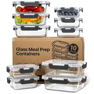 Glass Food Storage Containers Set 10-Pack BPA-Free & Leak-Proof Multicolor Kitchen Utensils for Meal Prep, Microwave, Oven, Freezer, Dishwasher Use Reusable Stackable Portable