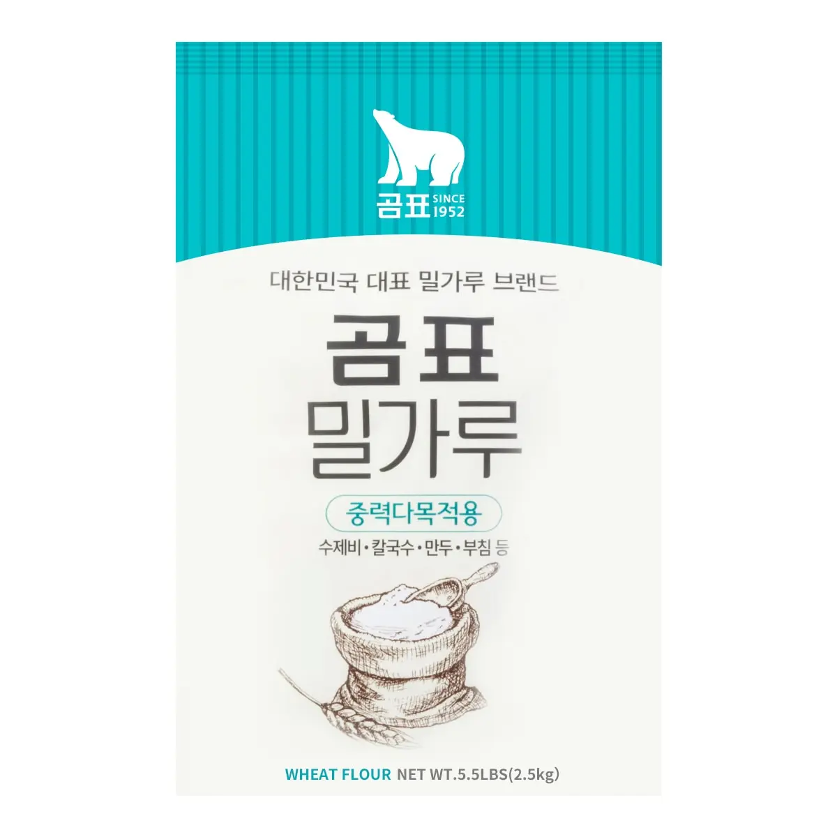 GOMPYO Premium All-Purpose Flour 2.5kg - Korean Style Medium Flour for Baking, Dumplings, Pancakes, Noodles - Unbleached, No Synthetic Additives