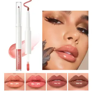 Double-head Mirror Lip Glaze 2-in-1 Lip Line Lip Glaze Water Light Dudu Lip Natural Color Lip Liner Lipgloss