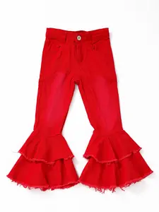 Western black Cactus Print Bell bottoms Girls Jeans