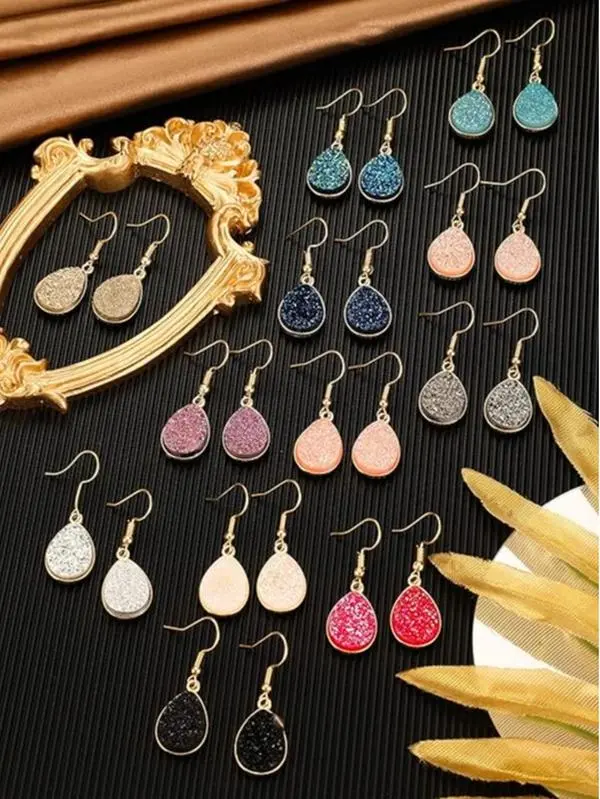 12 pack Tassel Earrings Set Stainless Steel Dangle Earring Colorful Faux Leather Dangle Earrings Teardrop Cut-Out Dangle Earrings