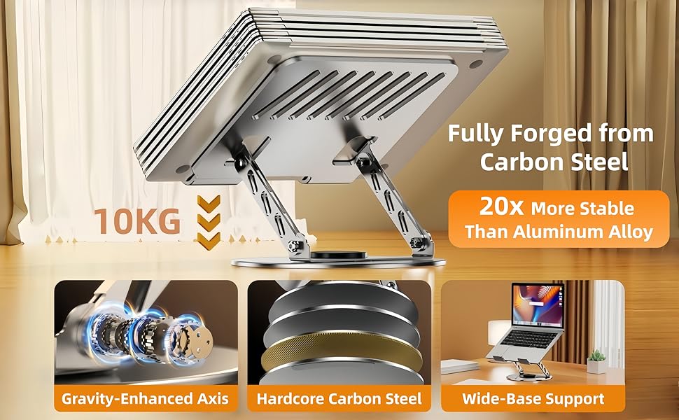 Adjustable Laptop Stand for Desk – Foldable Laptop Riser, 360° Rotatable Ergonomic Laptop Holder for MacBook Air/Pro, Dell, HP 10-17.3”, Multi-Angle Computer Stand with Phone Holder, Portable Cooling Stand for Gaming, Office & Work from Home Setup