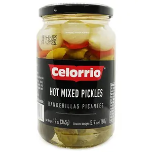 Celorrio Spanish Hot Flavor Assortment Pickles with Onion & Carrot, 10.5 oz, Sour-Spicy Snacks for Adults, Ambient Cupboard Pantry Food for Cuban-American Households