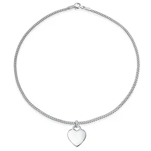 Heart Shape Charm Alphabet Initial ABC Anklet Ankle Bracelet .925 Sterling Silver 9-10"