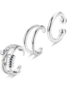 3Pcs S925 Sterling Silver Ear Cuffs for Women Non-Piercing Adjustable Minimalist Dainty Fake Helix Ear Cuff Clip on Cartilage Earrings Set Non-Pierced Cuff Earrings Jewellery Set