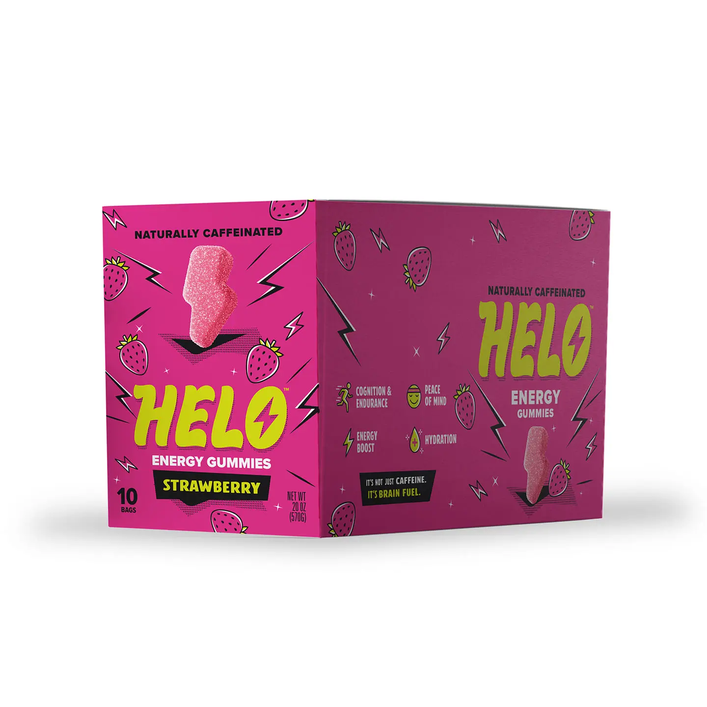 HELO Caffeine Energy Gummies | Strawberry | 100 Natural Gummies for Focus, Energy, Hydration, and Productivity