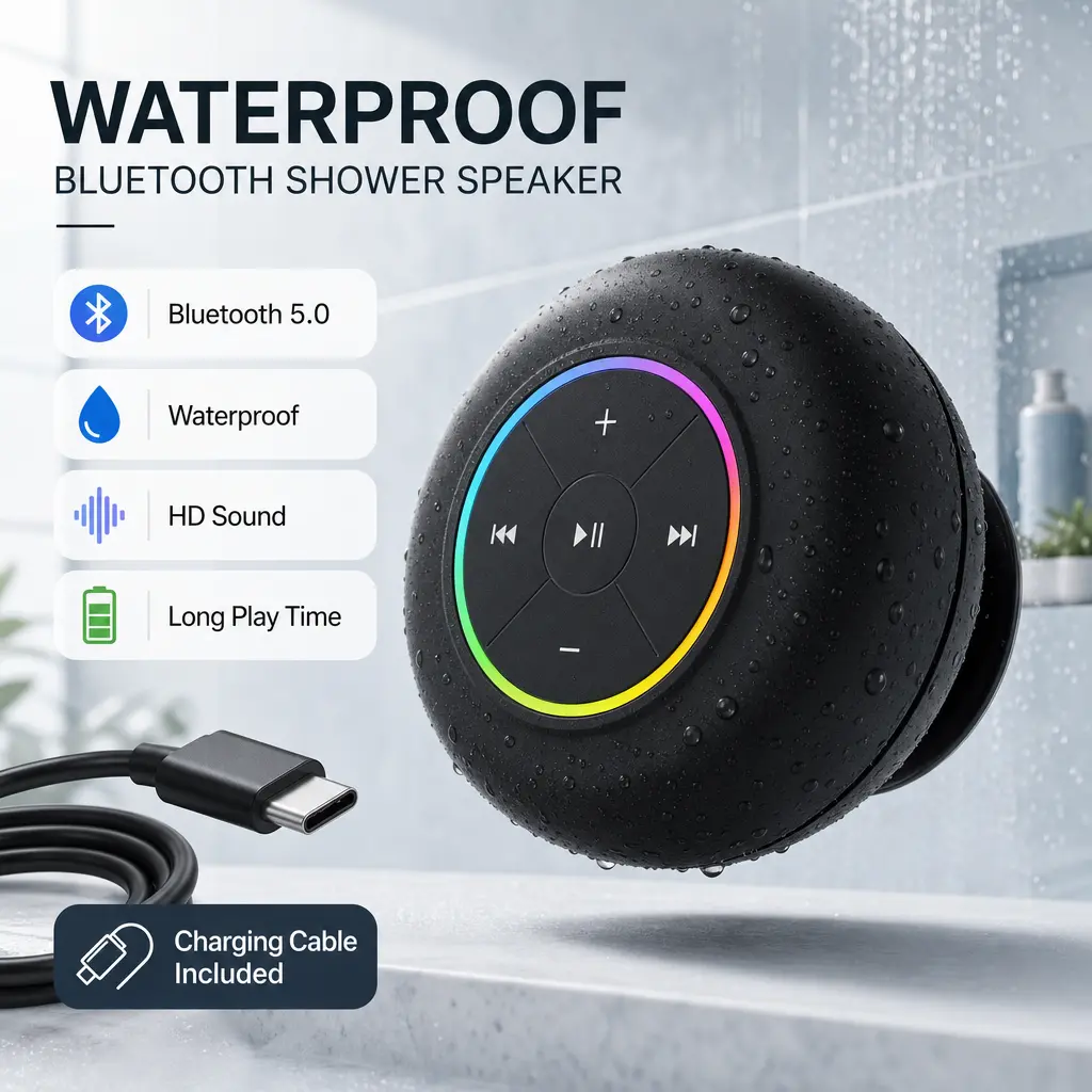 Waterproof Mini Bluetooth Shower Speaker, Suction Cup Portable Wireless Stereo Audio Speaker, Hands-Free Calling Design, Ideal Gift for Bathroom, Travel & Audio Enthusiasts