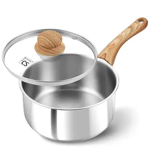 KOCH SYSTEME CS Stainless Steel Saucepan, Durable 1QT Stainless Steel Pot with Triple-Layer Base, Sauce Pan with Lid & Stay-Cool Handle, Small Pot 1 Quart, Induction Compatible
