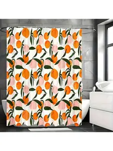 Bright orange apple cartoon shower curtain - waterproof polyester fabric, artistic pattern, easy to install - brighten up your bathroom with this fun and practical decoration! Home Bathroom Decor Autumn Accessories
