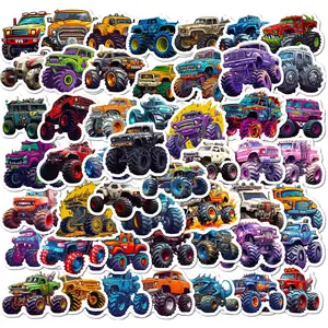 50pcs Cartoon Monster Truck Pattern Graffiti Set, Waterproof Decoration For DIY Decal Sticker Packs, Pvc Waterproof Stickers