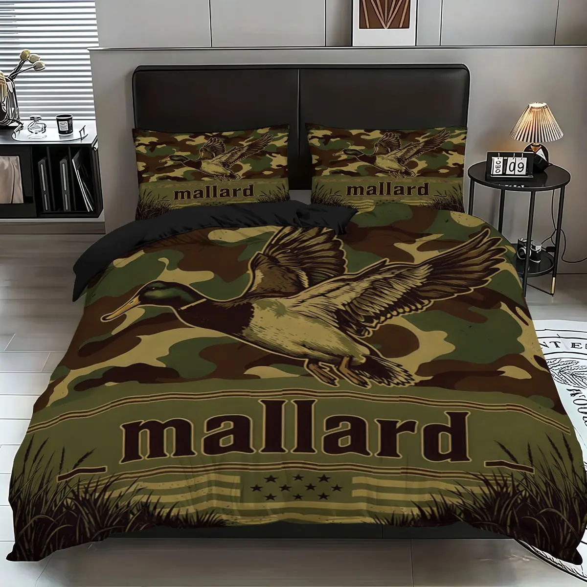 3-piece bedding set, Comfy bed sets (1 duvet cover + 2 pillowcases, no insert) American country style camouflage mallard duck print duvet cover set, comfortable and Cozy, suitable for room decor, can be used all year round