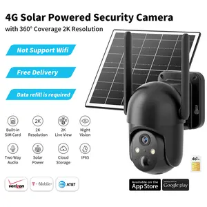 4G LTE Cellular Solar Surveillance Security Camera – 2K HD Video 360° View,NoWiFi, Remote APP Controlled,WaterProof,MotionActivated, NightVision, 4GData Card Included (Data refill is required for Unlimited 4G data usage) Connection
