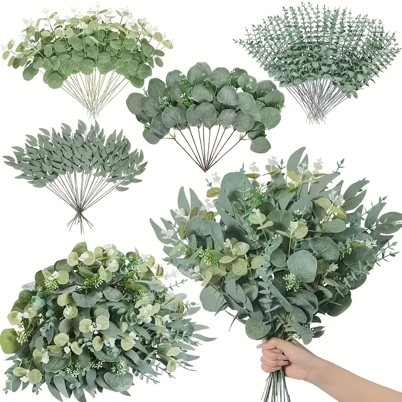 Artificial Eucalyptus Leaves and Stems, Realistic Feel, Natural Look, Suitable for Bouquets, Home Decor, Indoor Plants Decor, Events, Decorative Flower Arrangement, Faux Eucalyptus Flowers, 45/55pcs, Multiple Colors, Decoration, Plastic Fake Greenery
