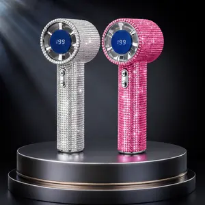 Portable cooling fan, handheld turbofan, luxurious sparkling rhinestone handheld fan, 3 wind speeds, fast cooling in summer, with 199 digital display screens, very suitable for outdoor activities, travel, camping, office use, essential for summer travel