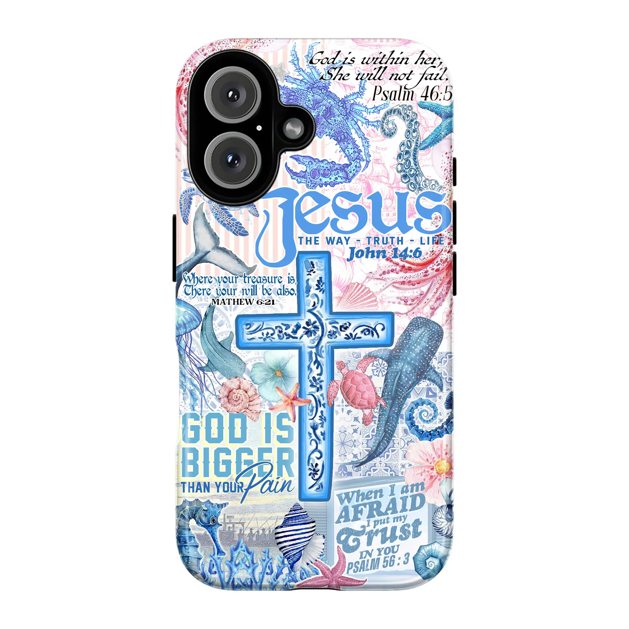 Heavenly Beach Bible Verse Phone Case – Pastel Ocean Aesthetic with Cross, Flowers & Sea Life – Christian Inspirational Quote Case for iPhone 17 16 15 14 13 12 11 Pro Max & Samsung Galaxy S25 S24 S23 Ultra, Faith Jesus Case, Whale, Shell Design