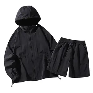 Summer Lightweight Loose Outdoor Sports Hooded Jacket Set with Sun Protection and Breathability