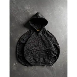 Leopard Print Hooded Sweatshirt American Retro Loose New Leo Predator Zipper Top