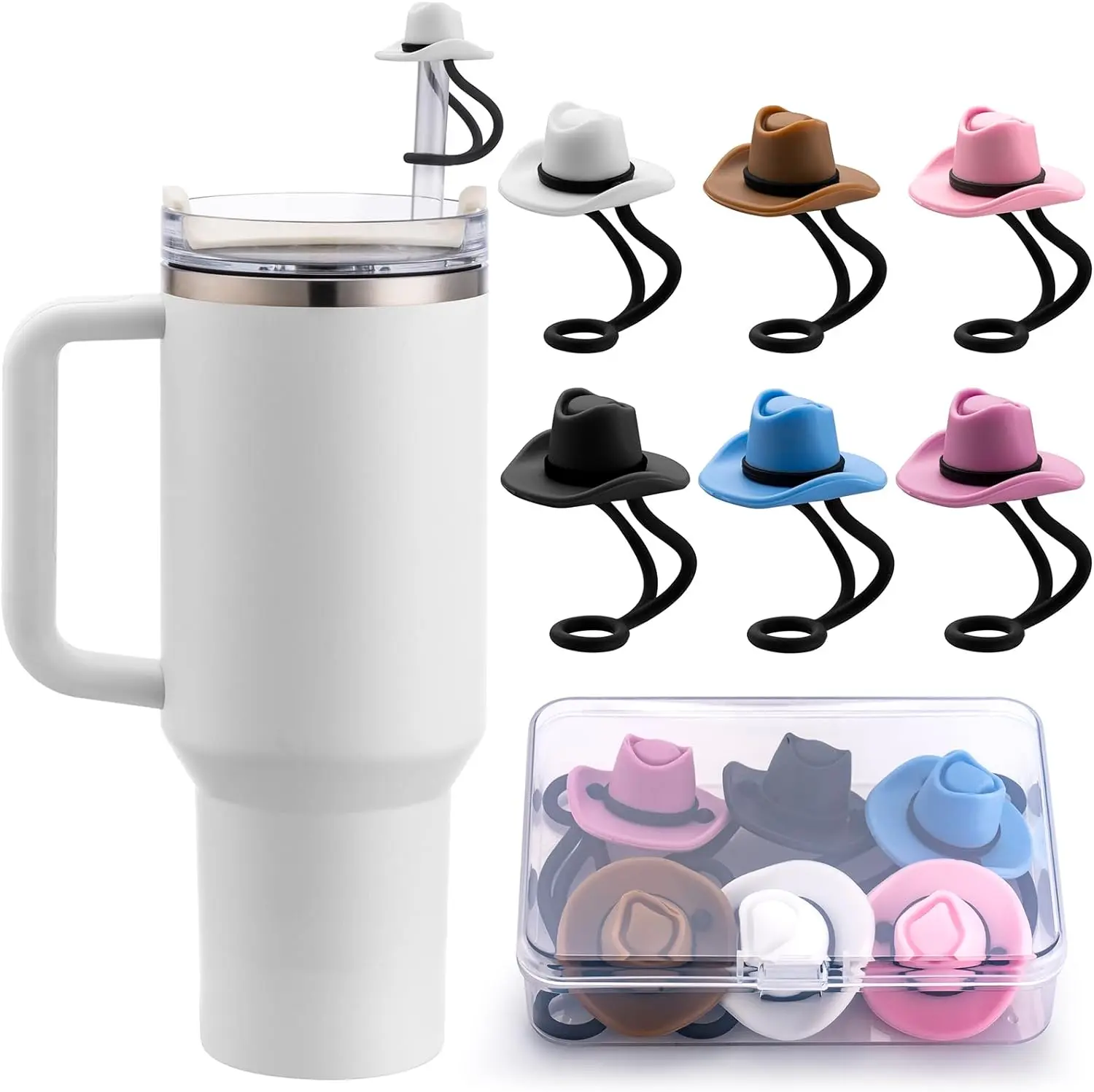 Straw Cover Cap for Stanley Cup 30 40 oz, Silicone Straw Toppers Cowboy Hat, Tumbler Cup Accessories for Straws Cute Gifts Ornaments for Women