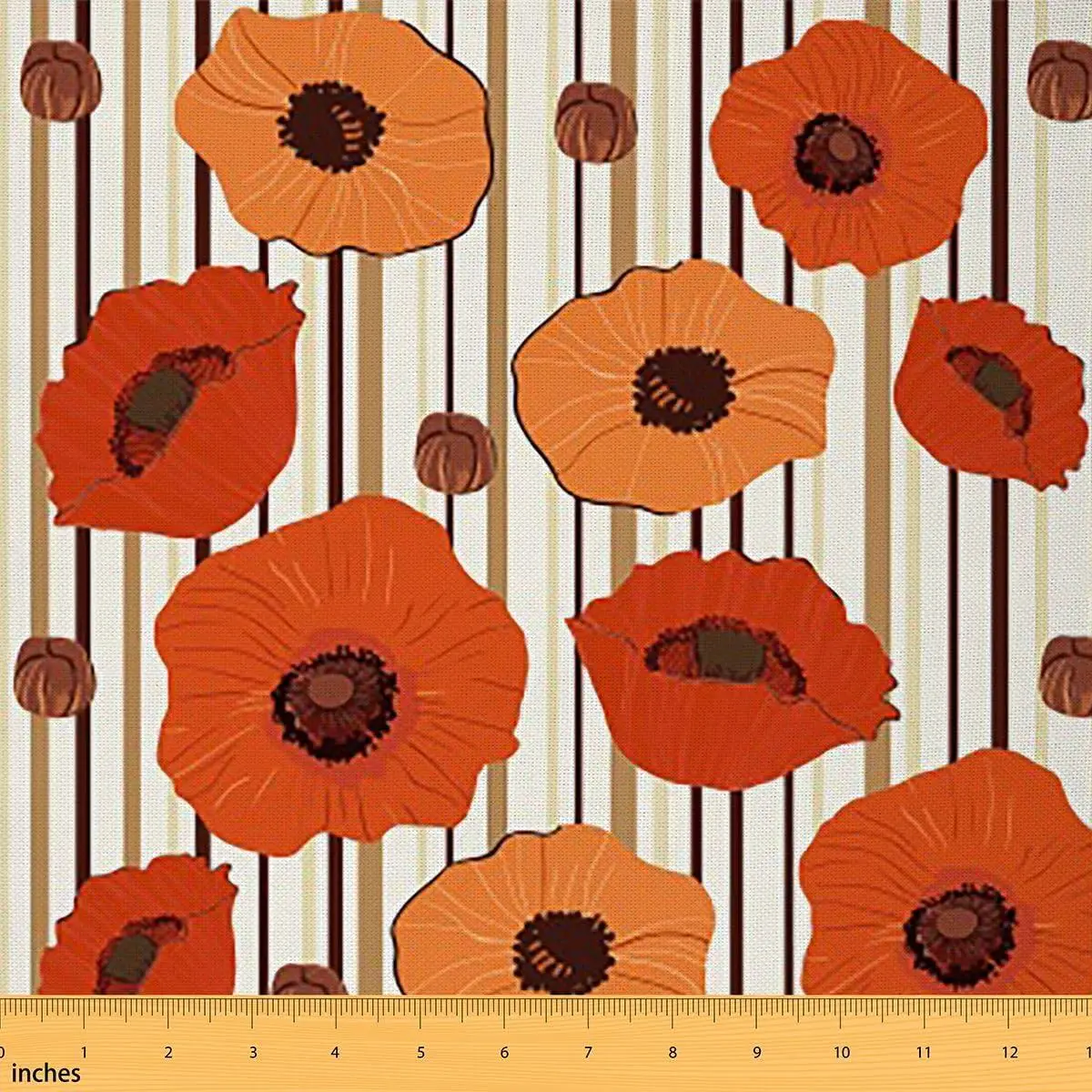 Orange Yellow Flower Flannel Fabric Soft,Vintage Floral Upholstery Fabric Chair Sofa,Vintage Decorative Fabric,Poppy Decor Quilting Sewing,Not Stretchy