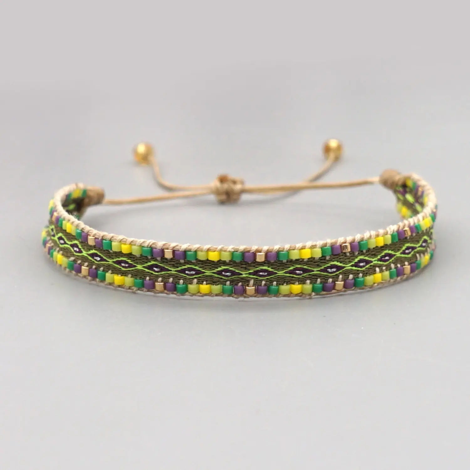Color Gradient Rice Bead Hand-Beaded Weave Adjustable Drawstring Chic Elastic Sports Wristband - Forest-Style Exquisite Niche Jewelry Band for Outdoor Activities, Chic Sports Wristbands, Elastic Sports Wristbands