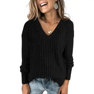 ANRABESS Long Sleeve Shirts for Women V Neck Casual Fall Tops Loose Fit Lightweight Sweaters Tunic Fashion 2025 Clothes