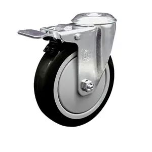 Service Caster SCC-SSBHTTL20S514-PPUB-BLK Stainless Steel Polyurethane Swivel Bolt Hole Caster with 5 x 1.25 in. Black Wheel & Total Locking Brake