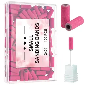 100 count Small Sanding Bands  Drill Bits 240  Fine Grit  Sanding Bands with 3.1mm Mandrel Bit for  Nails Gel Removing Shaping Professional Manicures and Pedicure, Rose Red