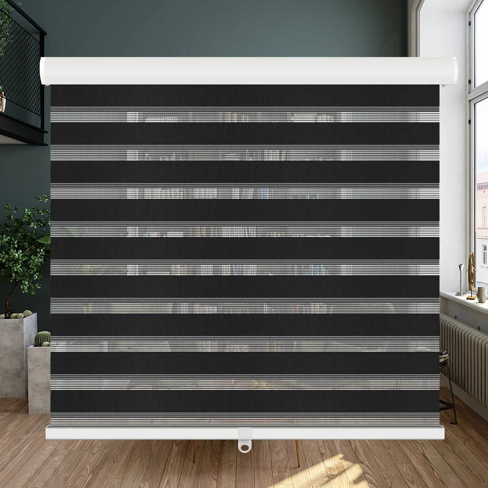 LUCKUP Cordless Zebra Roller Blinds, Dual-Layer Sheer Windowshades with Valance, Light Control & Day-Night Privacy Filtering Fabric