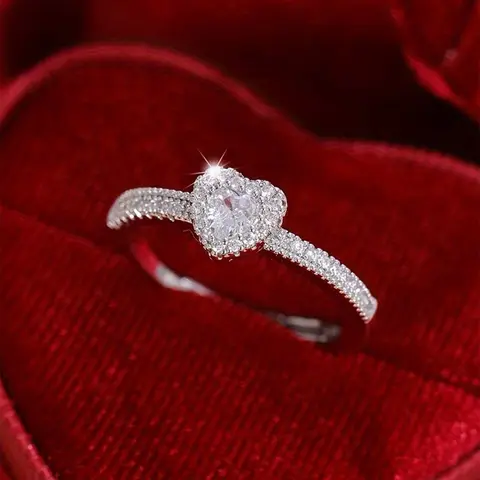 1 PC Romantic Heart Cubic Zirconia Artificial Gemstone Ring For Women For Wedding Engagement Anniversary Party Jewelry Valentine's Day Gift
