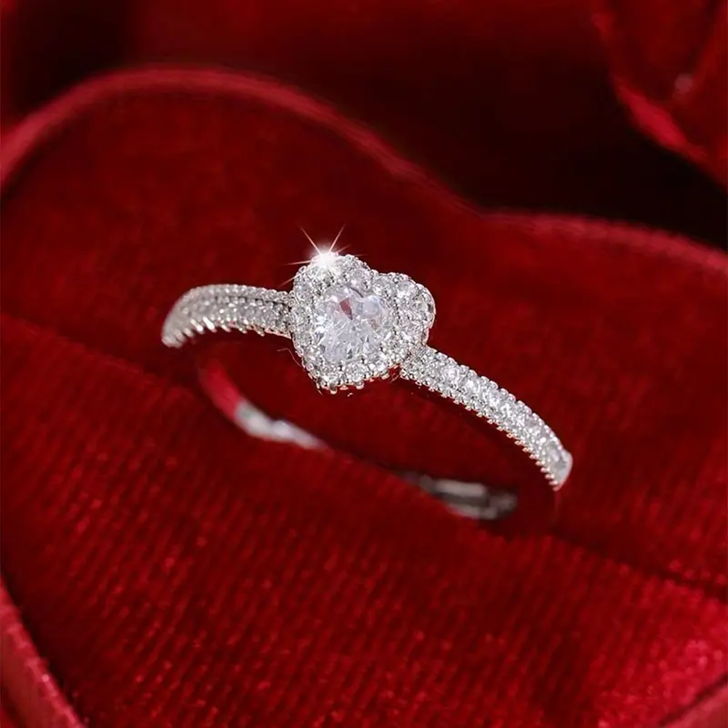 1 PC Romantic Heart Cubic Zirconia Artificial Gemstone Ring For Women For Wedding Engagement Anniversary Party Jewelry Valentine's Day Gift
